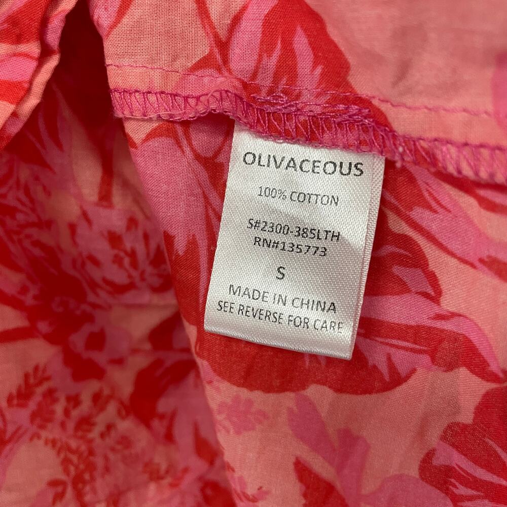 Olivaceous Ruffle Button Front Long Sleeve Red Pi… - image 6